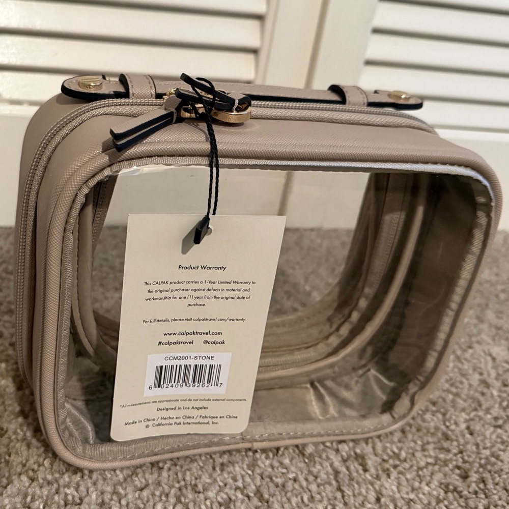 Calpak Small Clear Cosmetics Case in Stone NWT